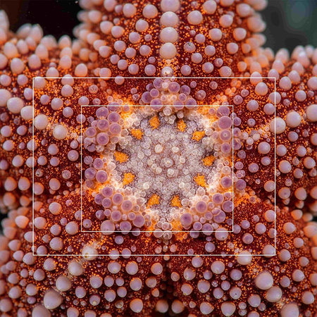 3d illustration of a red starfish with white frame on itの写真素材
