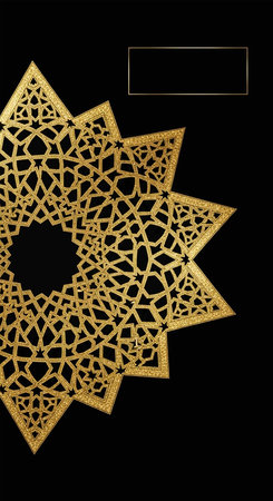 Arabic ornament on black background. Ramadan Kareem greeting card.の写真素材