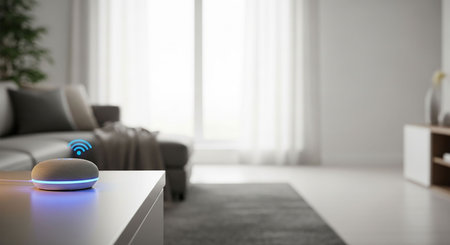 3d rendering of a wireless router on a table in the living roomの写真素材