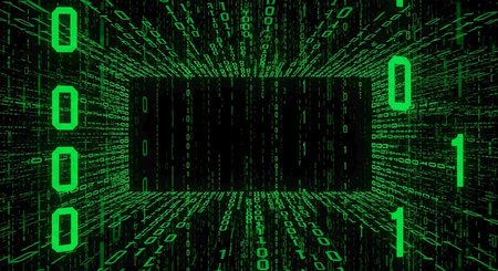 bits and bytes on a dark green background, cyberspace concept