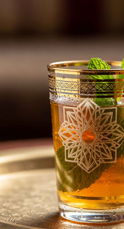 Mojito cocktail with mint and ice on a copper tray.の写真素材