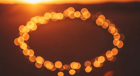 Defocused bokeh lights on sunset background. Bokeh effect.の写真素材