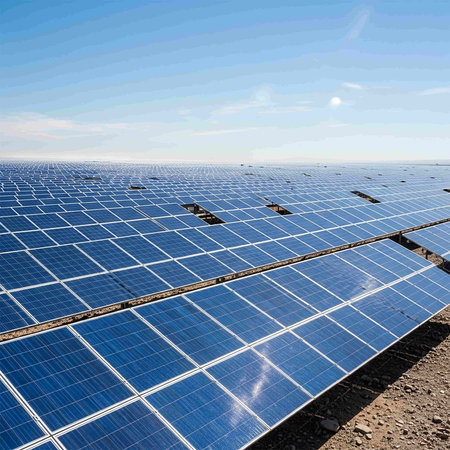 photovoltaic solar panels for renewable electric production with blue sky