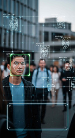 asian man in eyeglasses looking at camera while standing on street