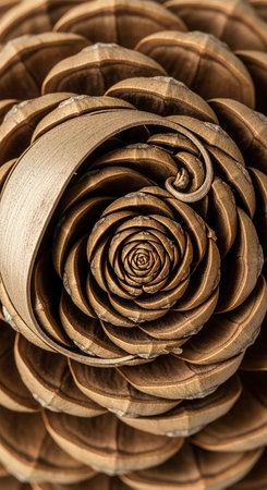 Close up of pine cones in the shape of a rose. Selective focus.
