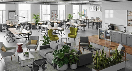 3d Illustration of a modern and bright office interior design.の写真素材