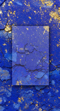 Abstract background with blue and gold glittering textured paper with copy spaceの写真素材