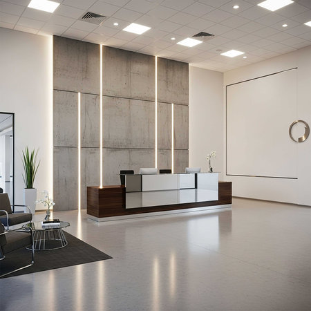Interior of modern office lobby with reception desk. 3d renderの写真素材