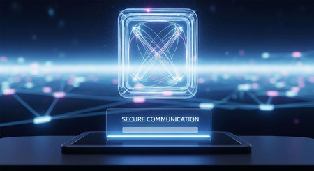 Smartphone screen displaying a blockchain technology concept.の写真素材