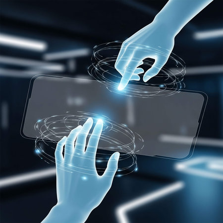 Illustration of hands using smartphone with global network connection on the screenの写真素材