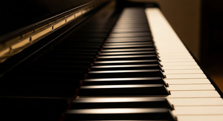 Close up of piano keys, shallow depth of field. Selective focus.の写真素材