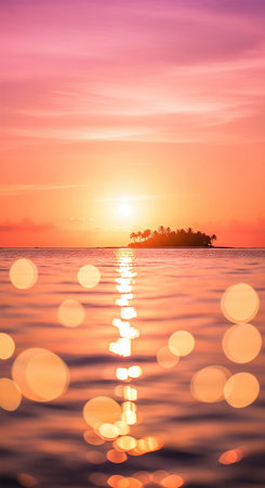 Beautiful sunset over the sea with bokeh light background.の写真素材