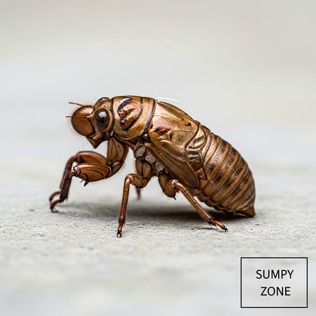 Macro shot of cicada insect on the ground with copy spaceの写真素材
