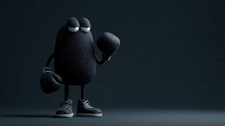 3d rendering of a black bear with boxing gloves on a dark backgroundの写真素材