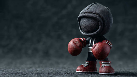3D illustration of a little boy wearing boxing gloves on a dark background