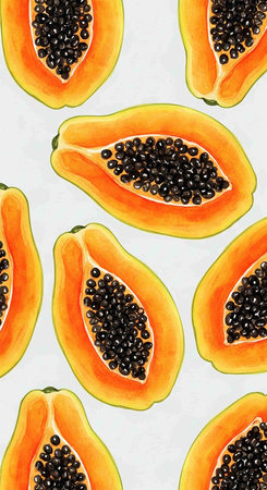 Seamless pattern of papaya fruit on a white background.の写真素材