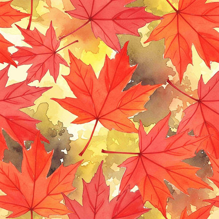 Seamless pattern with autumn maple leaves. Watercolor illustration.の写真素材