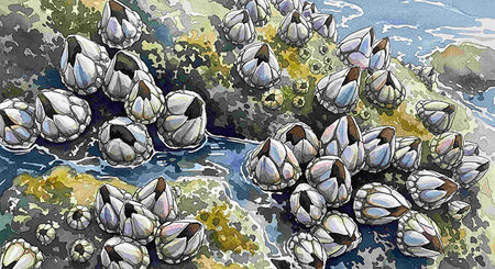 Seashells on the coast of the sea, watercolor illustration