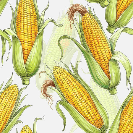 seamless pattern with corn on the cob on a white backgroundの写真素材