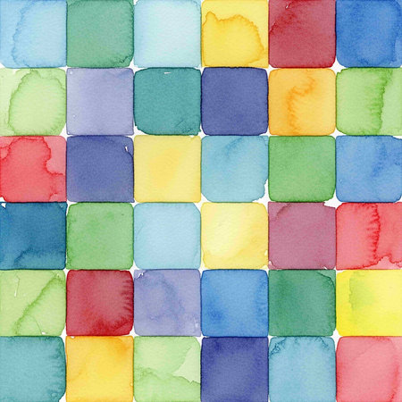 Watercolor seamless pattern with multicolored squares. Hand-drawn illustration.の写真素材
