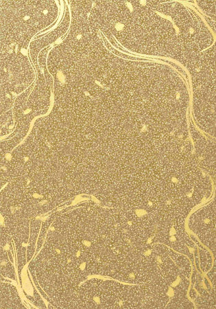 golden background with swirls and drops of water on it.