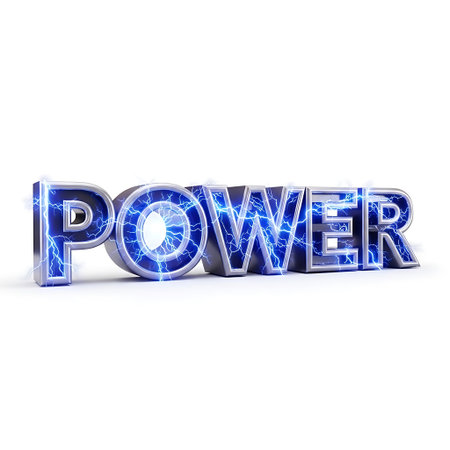 Power word isolated on white background. 3D illustration. Blue light.の写真素材