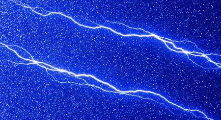 Blue lightning strike on a dark blue background. Abstract electrical background.