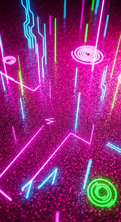 Neon disco lights on a black background. 3d rendering.