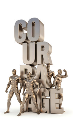 Cour words in gold with a group of men in the backgroundの写真素材