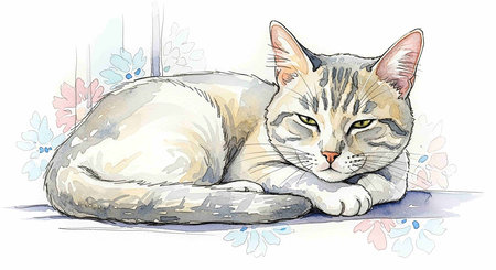 Illustration of a cat on a white background, sketch for your designの写真素材