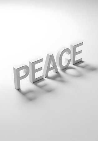 3d render of word peace in white background with shadow and copy spaceの写真素材
