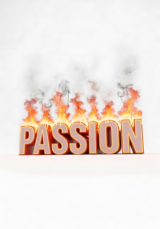 Burning word Passion on white background. 3D rendering. Illustration.の写真素材