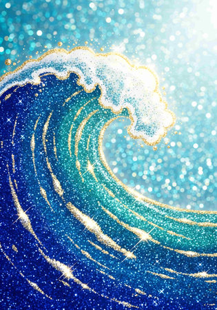 Blue sea wave with bokeh lights.の写真素材