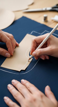 Close-up of a female designer drawing sketches on a sheet of paper