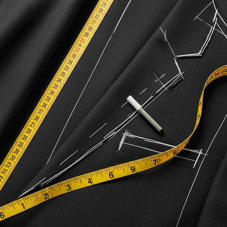 Silhouette of fabric with sewing tools and measuring tape on it