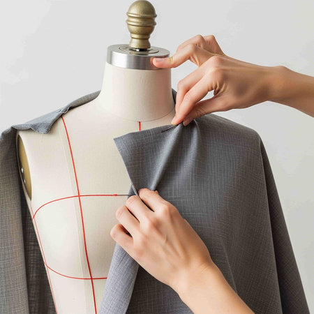 Close-up of a female fashion designer working on a mannequin