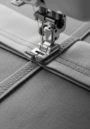 Sewing machine on fabric close up. Selective focus.