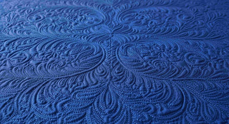 Blue fabric with embossed pattern. Textile background, close up
