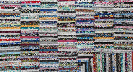 Colorful patchwork pattern for sale in a market stall in Istanbul, Turkeyの写真素材