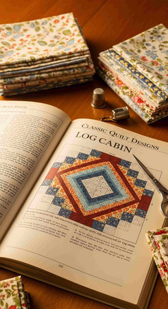 Open book with embroidery patterns on wooden table. Selective focus.