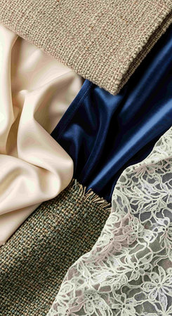 Closeup of different types of satin fabric, top view.の写真素材