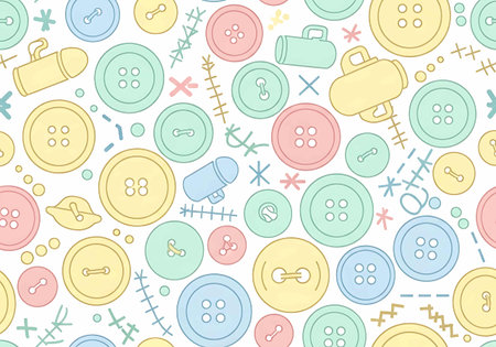 Seamless pattern with buttons and sewing items. Vector illustration.