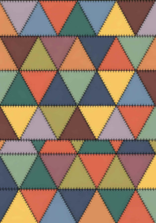 Seamless pattern of triangles in the colors of the rainbow.