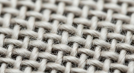 Close up of white woven fabric texture background. Macro view of woven material.の写真素材