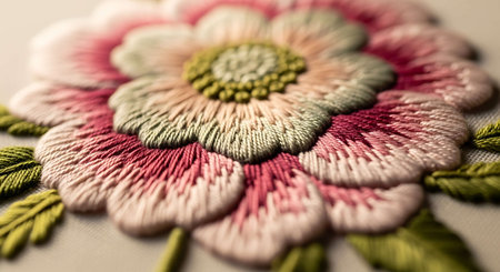 Handmade embroidery. Close-up. Selective focus.の写真素材