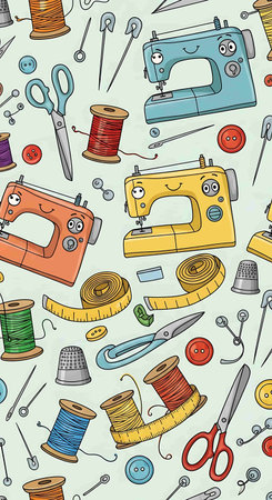 Seamless pattern with sewing tools and accessories. Vector illustration.の写真素材