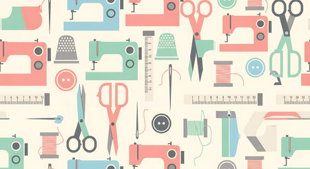 Seamless pattern with sewing tools and accessories. Vector illustration.の写真素材