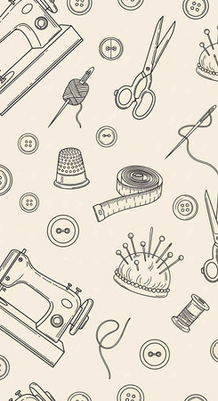 Seamless pattern with sewing tools and accessories. Vector illustration.の写真素材