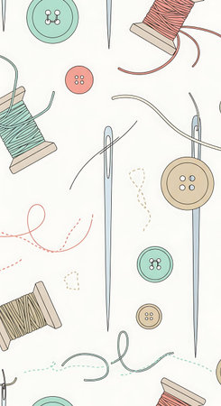 seamless pattern with sewing tools and accessories. Vector illustration.の写真素材