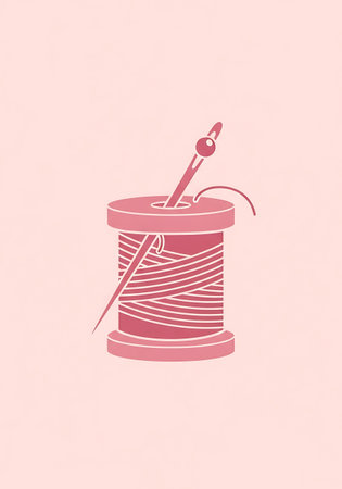 Needle with thread and needle on pink background. Vector illustration.の写真素材